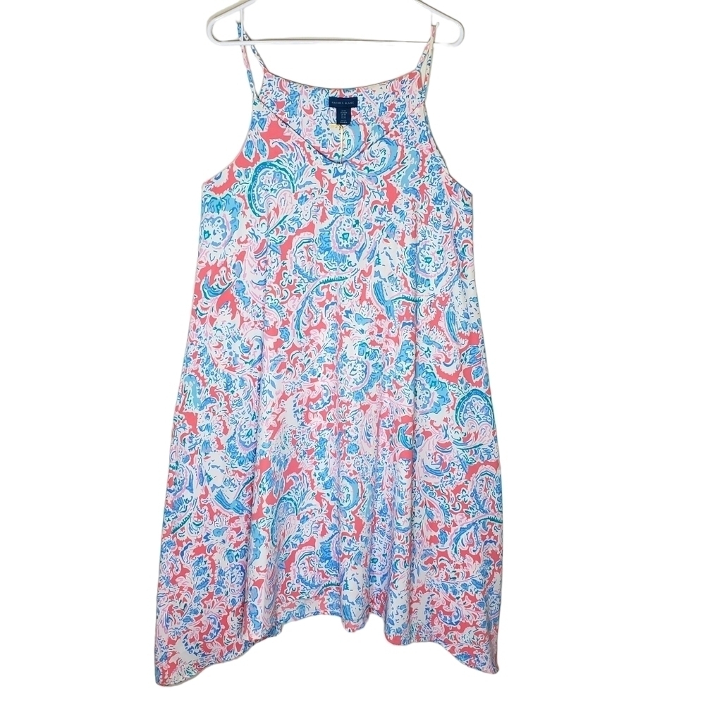 Antibes Blanc Blue And Pink Paisley Midi Dress M NWT